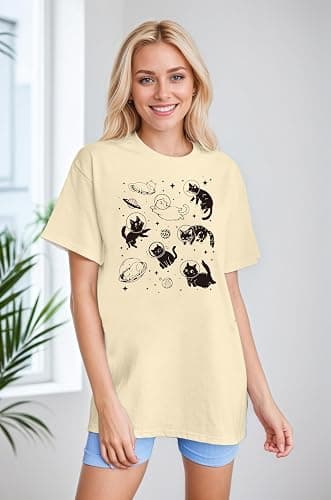 Cat Shirts for Women Oversized Cat Mom Shirt Animal Print Tops Cute Teen Clothes Casual Graphic Tees thumbnail 3