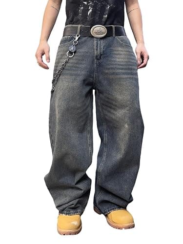 DFGIGT Mens Streetwear Hip Hop Baggy Jeans Wide Leg Skater Denim Pants Loose Long Trousers - Image 1