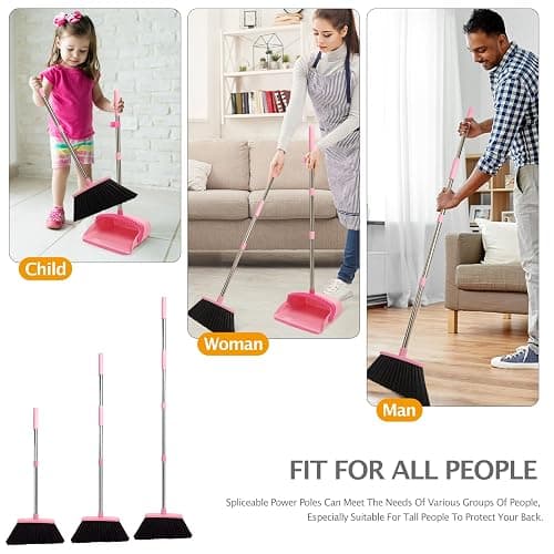 XXFLOWER Broom and Dustpan Set, Dustpans with Broom Combo for Home, Heavy Dust Broom and Dustpan Combo, Long Handle Dust Pan and Broom Set for Kitchen, Office, Pet Hair,Pink, Pack of 1 thumbnail 9