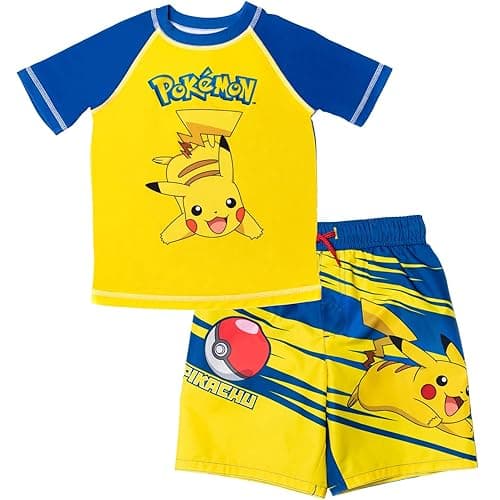 Pokemon Raglan Rash Guard and Swim Trunks UPF 50+ Outfit Set Little Kid to Adult Sizes (4 - Large) - Image 1