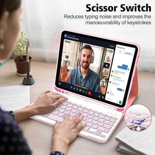 AGARELE Keyboard case for iPad (A16) 11th Gen 2025 11" & iPad 10th Gen 2022 10.9", UK layout Wireless Detachable Folio Keyboard Cover with Pencil Holder, Thin & Light – Light Pink thumbnail 3