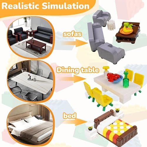 Building Block Furniture, Includes Items Such as a Bed, TV, Bookshelf, Kitchen cabinets, It Serves as Furniture for Decorating Lego City Mansion Houses and is Compatible with Major Brands Bricks thumbnail 3