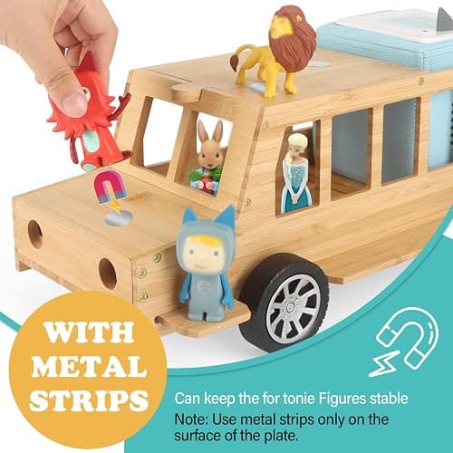 Bus for TonieBox 1/2 Shelf Storage Organizer Holder for Tonies Figures | Wooden Car Shelf Magnetic for Tony Box Display for 35 Tonie Characters(with 35Pcs DIY Magnetic Adhesive Metal Plate) thumbnail 4