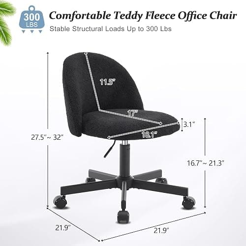 VINGLI Cute Candy Chair Armless Comfy Small Office Desk Vanity Chair with Wheels & Lumbar Support,Teddy Adjustable Rolling Swivel Computer Task Ch for Home Office,Bedroom,Black thumbnail 2