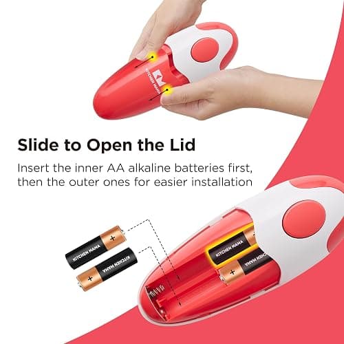 Kitchen Mama Auto Electric Can Opener: Open Your Cans with A Simple Press of Button - Automatic, Hands Free, Smooth Edge, Battery Operated, YES YOU CAN (Red) thumbnail 5