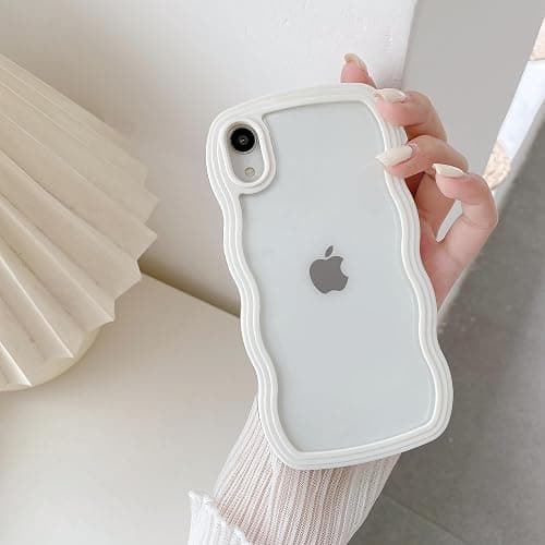 QLTYPRI Compatible with iPhone X/XS Case, Cute Curly Wave Frame Clear Case for Girls Women, Transparent Soft Silicone TPU Bumper Shockproof Protective Phone Cover - White - Image 1