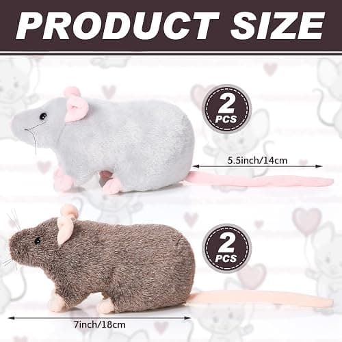 Kasyat 4 Pcs Fake Rat Stuffed Animals 7 Inch Fake Mouse Plush Toys Soft Cuddly Stuffed Mouse Realistic Rat Plushies for Birthday Prank Props April Fools Tricks(Brown, Grey) thumbnail 3