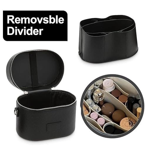 Makeup Bag Vanity Case, Portable Makeup Organizer Case, with Dividers Stylish Travel Toiletry Bags for Men Women, Wine Red, Toiletry Bag for Women (Black) thumbnail 5