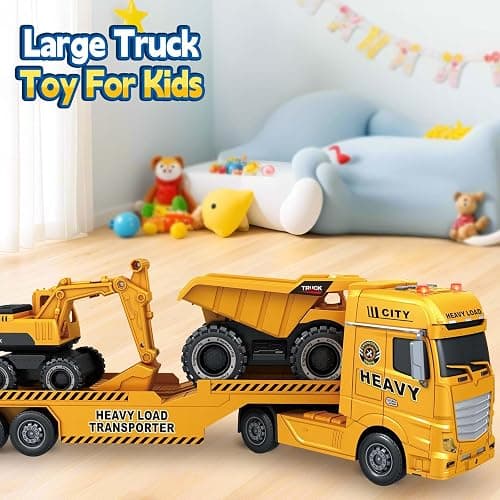 SpringFlower 3 4 5 6 Toddler Boy Toys, 25" Construction Carrier Toy with Excavator and Dump Truck,3 in 1 Truck, Christmas Birthday Gifts for Kids 3 4 5 6 Years Old thumbnail 5