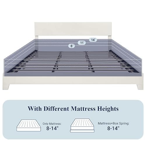 Allewie King Size Bed Frame with Adjustable Headboard, Faux Leather Platform Bed with Wood Slats, Heavy Duty Mattress Foundation, No Box Spring Needed, Noise-Free, Easy Assembly, White thumbnail 7