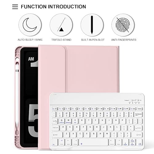 KVTVOU Keyboard Case for iPad (A16) 11th/10th Gen (11/10.9 Inch, 2025/2022) | Magnetic Detachable Wireless Bluetooth Keyboard, Folio Keyboard Cover with Pencil Holder - Thin & Light, Pink thumbnail 7