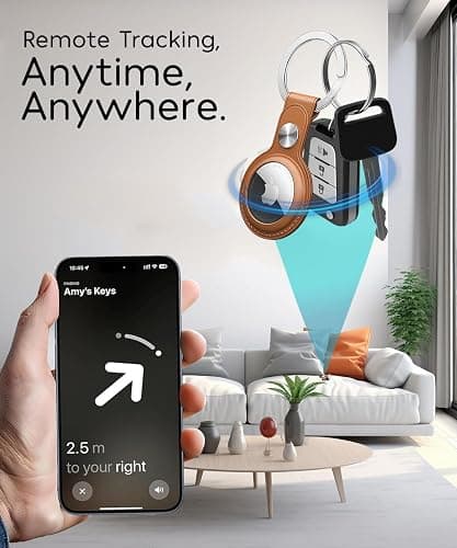 PU Leather AirTag Keyring Holder Compatible with Apple AirTags Keychain, Anti Lost Scratch Resistant Secure Key Ring Case for Keys Pet Collars Luggage Bags, Protective Air Tags Key Chain Cover, Brown thumbnail 5