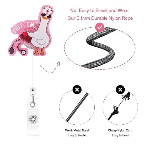 Funny Goose Nurse Badge Reel, Cuff 'Em Badge Holder with Retractable Clip, Cute Gifts for Nursing Student RN LPN CNA MA Medical Worker Teacher Doctor thumbnail 4