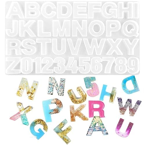 HUOZHI Silicone Alphabet Resin Molds, Number Alphabet Jewelry, Silicone Letter Molds for Resin Casting, DIY Craft Casting, Letter Jewelry Making - Image 1