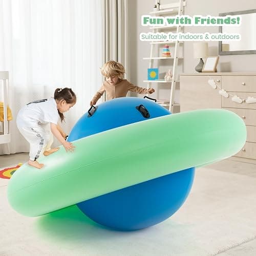 HONEY JOY 8-Foot Inflatable Dome Rocker Bouncer, Giant Roll and Play Seesaw Rocker w/6 Handles, Max Weight 250 Lbs, Blow Up Backyard Toy for Outdoor Game Activities, Gift for Boys Girls Ages 5+(Green) thumbnail 9