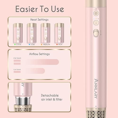 Annlary 5 in 1 Ionic Hot Air Styler, 1400W Powerful Hair Dryer Brush, Auto-Wrap Curlers, Paddle Brush for Fast Drying, Volumizing with Travel & Storage Bag thumbnail 7