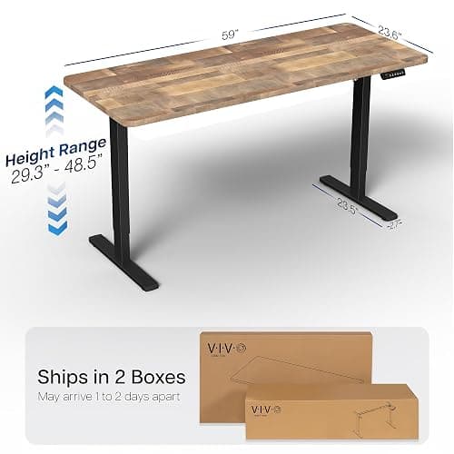 VIVO Electric 60 x 24 in Standing Desk, Memory Height Adjustment, 1B Series, One-Piece Reclaimed Wood Top, Black Frame, DESK-KIT-1B6P thumbnail 3