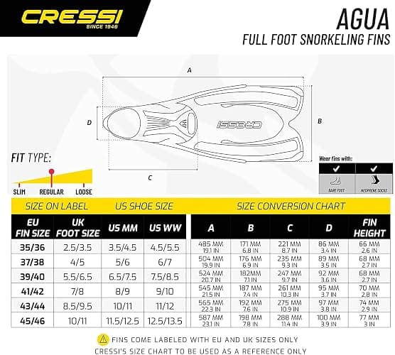 Cressi Adult Snorkeling Fins with Self-Adjustable Comfortable Full Foot Pocket | Perfect for Traveling | Agua: made in Italy thumbnail 5