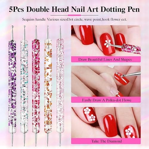 Nail Art Tools Set, Nail Art Kit for Beginners: 15 professional nail brushes for nail art, 5 precision dotting tools, 1 pink curved tweezers, Design Tools for Nail Tech & Beginners thumbnail 4