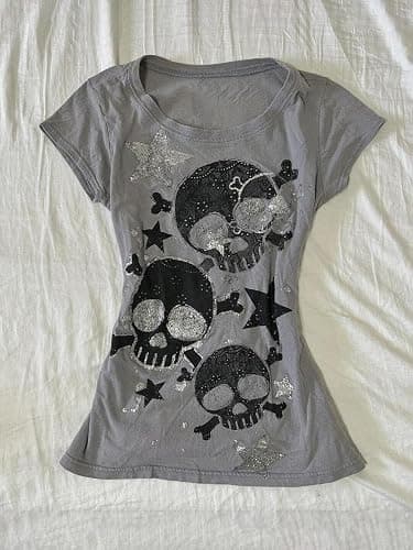 Y2K Grunge T-Shirt Vintage Skull Star Graphic Baby Tee Alt Punk Short Sleeve Crop Top 90s Harajuku Emo Streetwear thumbnail 5