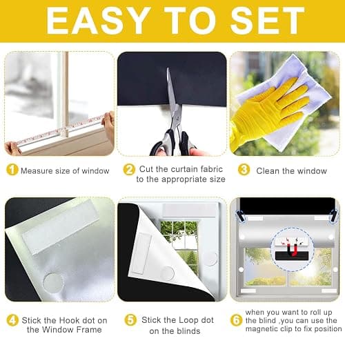 100% Blackout Shades Curtains for Bedroom 57x 79Inch,No Drill,Portable,DIY Cut,Removable,Black Out Blinds Window Cover for Baby Nursery,RV,Media Room,Hook Loop Tape Straps Stickers,Magnetic Clips thumbnail 7