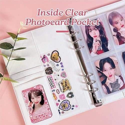 A5 Kpop Photocard Binder with 240 Pockets, Photocard Holder Album with 30 Double Sided Photocard Sleeves Pack, 6 Ring PU Leather Binder Cover, Cute Polaroid Organizer Book (White) thumbnail 6