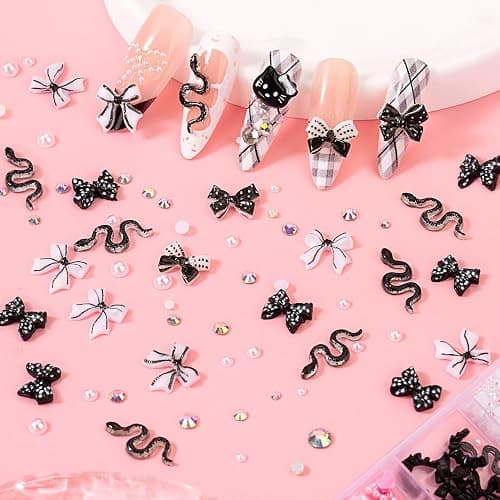 8000pcs 3D Nail Charms and Nail Gems, Cute Nail Rhinestones and Charms Y2K for Nails Nesign, Variety Butterfly Bow Moon Star Flower Junk Case Charms Gold Pearls Nail Jewels for Nail Art Decorations thumbnail 3