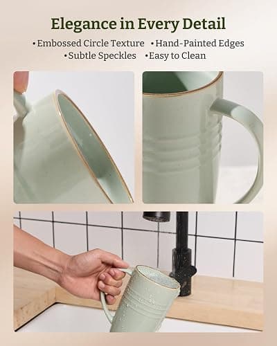 famiware Jupiter Large Coffee Mug, 20oz Coffee Mug with Lid, Ceramic Mugs Set of 2, Cup Set with Handle for Latte, Tea, Cocoa, Milk, Home & Office, Microwave and Dishwasher Safe, Light Green thumbnail 8