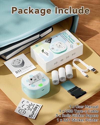NDYIN Sticker Printer, PrintPods Mini Printer, Bluetooth Portable Sticker Maker with 3 Rolls Paper, Print Pod Inkless Thermal Printers for iphone, Impresora Portátil for Notes, Journal, DIY, Kids Gift thumbnail 8