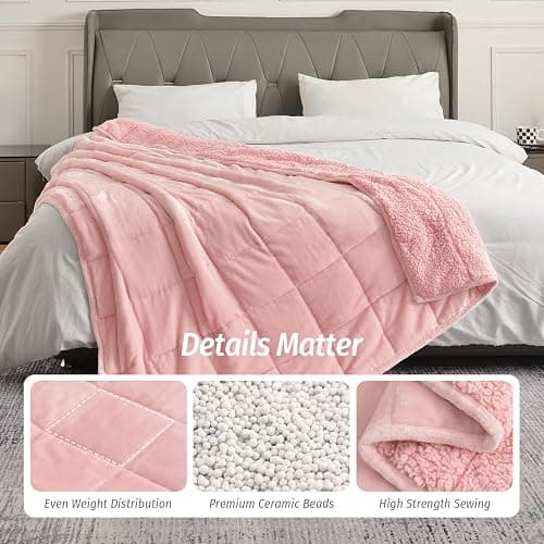 Wemore Sherpa Fleece Weighted Blanket for Adult, 15 lbs Dual Sided Cozy Fluffy Heavy Blanket, Ultra Fuzzy Throw Blanket with Soft Plush Flannel Top, 60 x 80 inches, Pink on Both Sides thumbnail 5