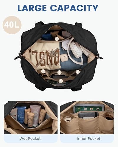 LOVEVOOK Travel Duffle Bag, Lightweight Weekender Bags for Women with Shoe Compartment, 40L Puffer Gym Bag Personal Item Travel Bag, Overnight Bags and Hospital Bag for Labor and Delivery, Black thumbnail 4