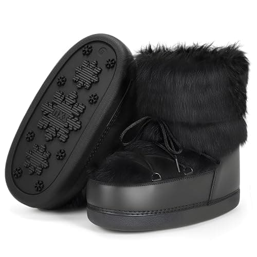 IXU Women's Fuzzy Snow Boots Winter Mid Calf Faux Fur Boots Lace-up Warm Winter Boot - Image 1