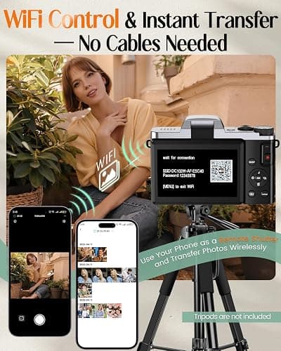 4K Digital Camera for Photography with WiFi,64MP Autofocus Vlogging Camera for YouTube,3'' 180° Flip Screen Compact Travel Camera for Teens with 32GB SD Card,16X Zoom,Anti-Shake,2 Batteries(Black) thumbnail 4