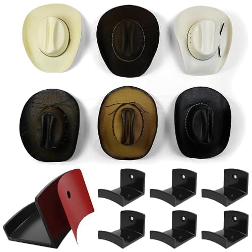 Modern JP Adhesive Hat Hooks for Wall (6-Pack) - Cowboy Hat Rack, Wide Brim Hat Organizer, Strong Hold Hat Hangers for Wall - Black - Image 1