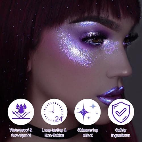 Roll-on Holographic Body Glitter Gel for Face and Hair Rave Glitter Makeup | Chameleon Color Changing Glitter Gel Under Light, Chunky Mermaid Sequins Festival Party Rave Accessories (Purple) thumbnail 5