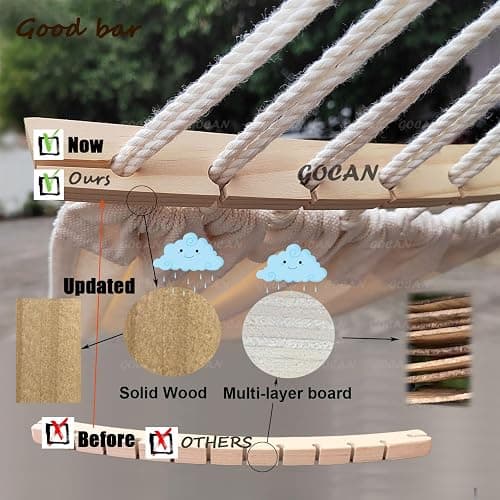 GOCAN Double Hammock 2 Person Extra Large 220x150cm Total Length 330cm Load 500lb Canvas Cotton Hammock for Patio Porch Garden Backyard Lounging Outdoor and Indoor with Removable Spreader bar thumbnail 6