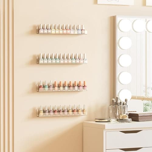 upsimples 6 Pcs 12" Clear Acrylic Shelves, Small Shelf for Wall Display | Narrow Floating Shelves for Nail Polish, Vinyl Wall Mount, Record Holder, Magazine Rack, Comic Display, Picture Ledge Shelf thumbnail 4
