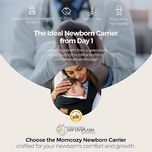 Momcozy Newborn Carrier WeeSnug- Lightweight and Cozy Comfort for 7-25 lbs, Ergonomic Cross-Back Support, Effortless to Put On, Hands-Free Baby Carrier with Lumbar Support, Black thumbnail 2