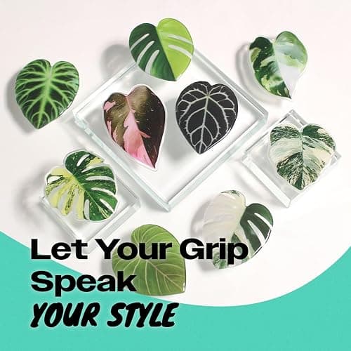 OnTheGrip Cute Acrylic Tropical Leaf Design Collapsible Expandible Mobile Phone Grip Stand Holder for Smartphone Tablet Cell Phone Accessory (Monstera Deliciosa) thumbnail 3