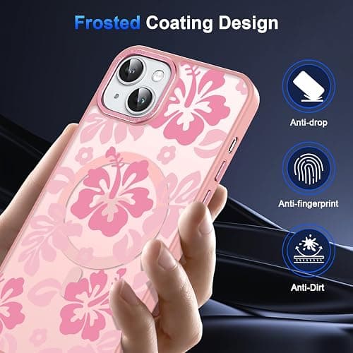 lioscre Pink Cute Hibiscus Flower Phone Case for iPhone 15 Plus 6.7", Compatible with MagSafe, Floral Pattern Print Design Magnetic Case for Women Girls Soft TPU Hard PC Shockproof Funda Cover thumbnail 4