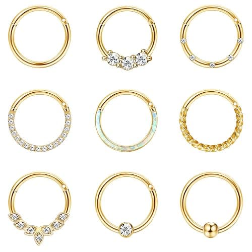 YADOCA Septum Nose Rings for Women Men - Gold Septum Rings 16G 18G Nose Ring Hoops Hypoallergic Surgical Steel Cartilage Earrings Helix Lip Conch Tragus Daith Piercing Jewelry Tone 8mm 10mm - Image 1