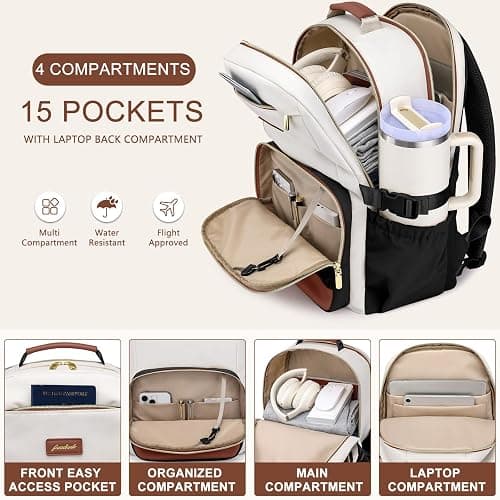 Laptop Backpack for Women Bookbag: 15.6 inch Work School Backpacks with Pouch Pocket for Large Capacity Cup & USB Charger College Book Bag Travel Business Nurse Teacher Bookbags Anti-theft Back Pack thumbnail 3