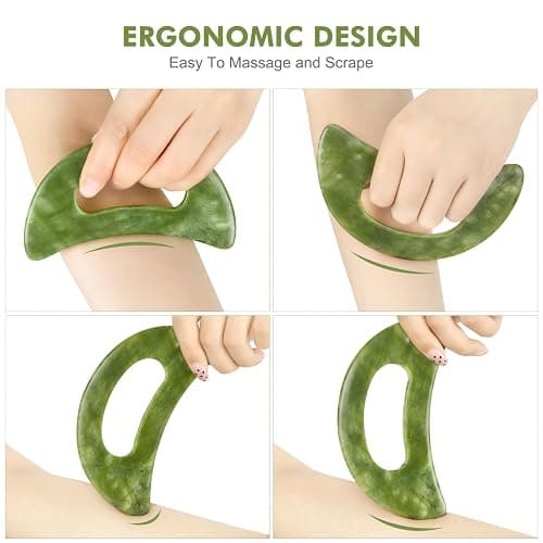 airogym Jade Stone Gua Sha Massage Tool Set Body GuaSha Tool with Handle Muscle Scraping Massage Tools Facial Anti Cellulite Spa Acupuncture Tools for Back Neck Face Leg Massage, Lymphatic Drainage thumbnail 4