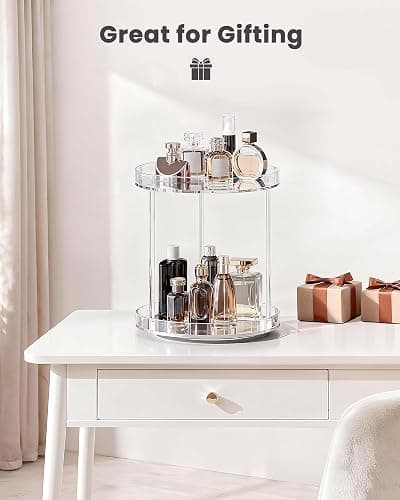 Lolalet 360 Degree Rotating Acrylic Perfume Organizer Stand, 2 Tiers Clear Perfumes Holder Display Rack, Makeup Skincare Organization for Vanity Bathroom Countertop -Large, Clear thumbnail 8