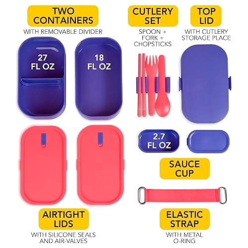 Insulated Stackable Bento Box for Adults with Reusable Chopsticks Japanese Lunch Box Microwavable & Leak Proof Lunch Containers for Men & Women Modern Cute Food Container with Compartments (Lavender) thumbnail 3