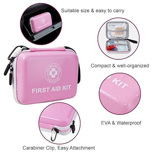 Raismile Small First Aid Kit - 165 Piece Dual-Color Emergency Medical Kit with Hard Shell & Fluorescent Exterior Coating, Emergency First Aid Kit for Home, Car, Travel, Hiking & Outdoor(Pink/White) thumbnail 4