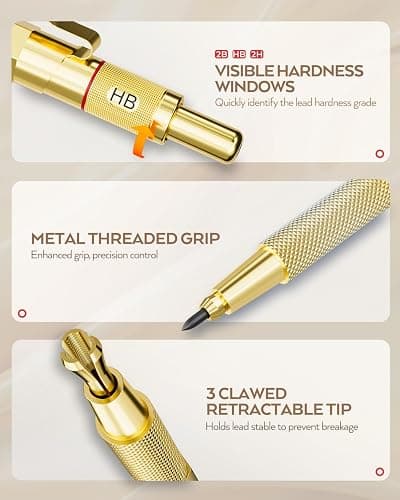 Nicpro Gold Art Mechanical Pencil Set, Metal Drafting Pencil 0.5, 0.7, 0.9mm & 2mm Lead Holder(2B HB 2H) For Sketching Drawing With Lead Refills Case thumbnail 2