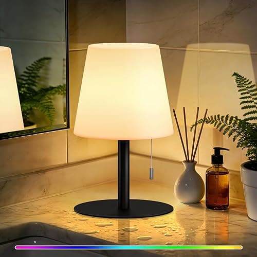 uuffoo Shower Lamp Waterproof 8 Colors, Shower Light Rechargeable Cordless Battery Operated, LED Outdoor Table Lamps Dimmable Portable for Indoor Outdoor Bathroom Home Patio (Black) - Image 1