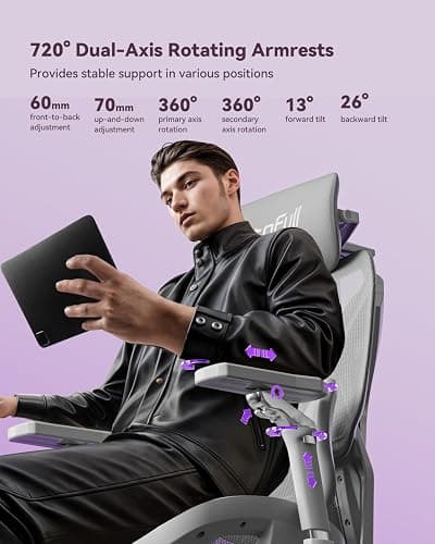 AutoFull G7 Ergonomic Gaming Chair Office Chair, 3-Zone Dynamic Lumbar Support, 360° Armrests, CloudTech Mesh, 140° Recline, Footrest, Detachable Back Armor, Desk Chair for Office & Gaming, White thumbnail 6