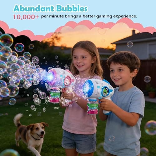 ZACEAC Bubble Guns for Kids 4-8, 2 Pack Automatic Bubble Blaster with LED Light & 4 Bubble Solution, Bubble Gun for Toddlers Outdoor Summer Toys thumbnail 4